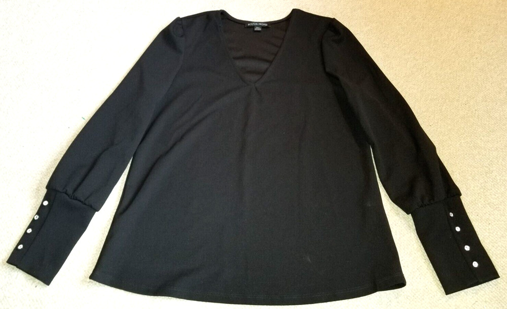 Womens Top-BOSTON PROPER-black knit w/rhinestone buttons whimsigoth Old Money-L